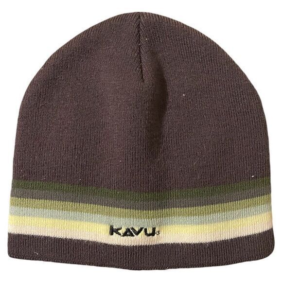 Kavu Men's Beanie Winter Hat Brown‎ Yellow Striped One Size - Picture 1 of 1